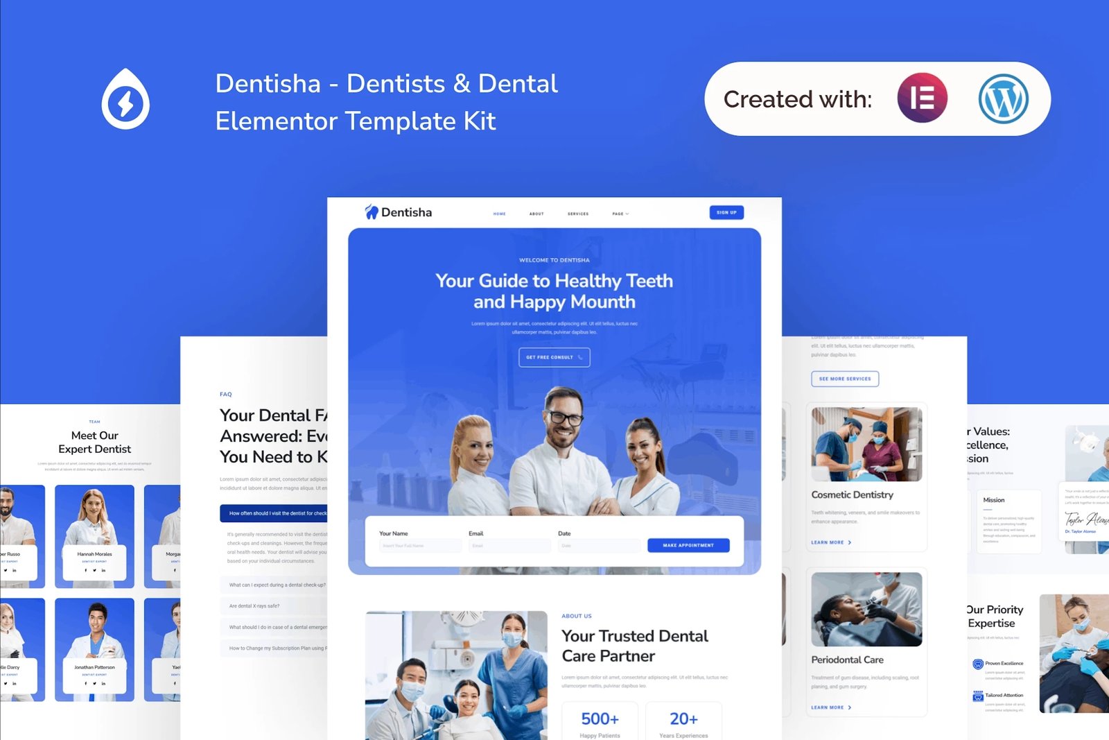 Dentisha - Kit de plantillas Elementor para dentistas y odontología