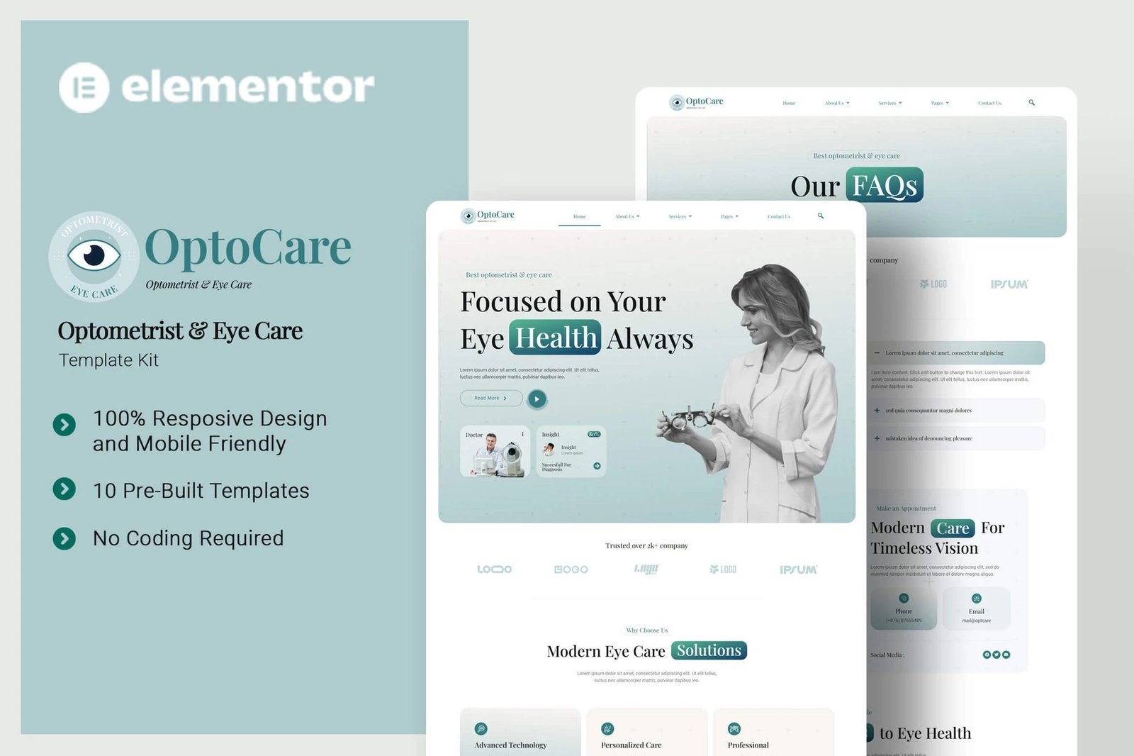 Optocare - Kit de plantillas Elementor para optometristas y cuidado de los ojos