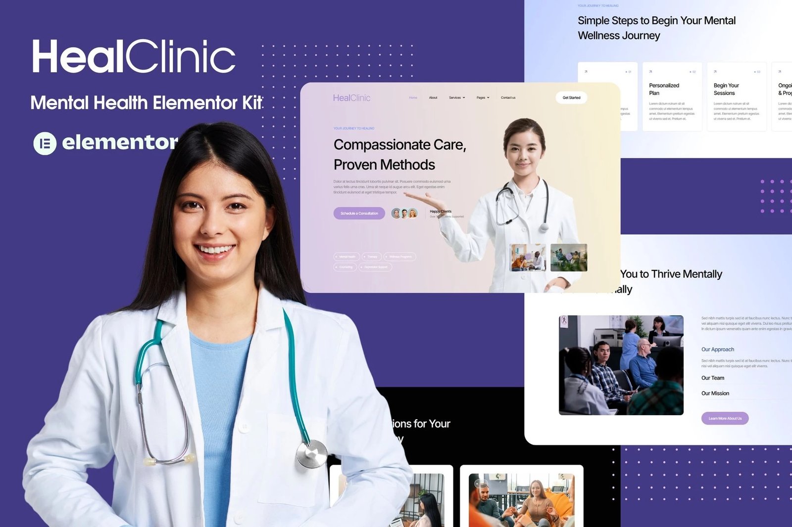 HealClinic - Plantilla de kit Elementor para centros de atención médica