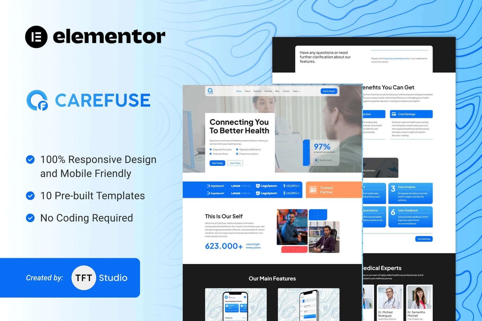 Carefuse - Kit de Plantillas Elementor para la Aplicación de Salud con IA