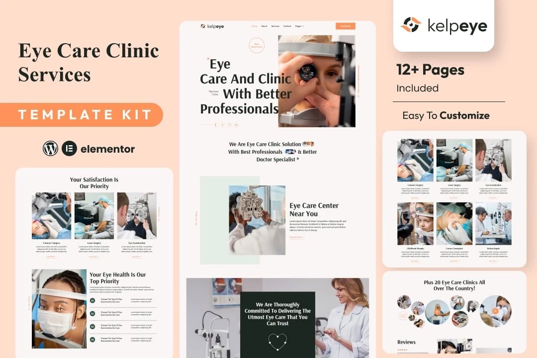 Kelpeye Kit de plantillas Elementor para optometristas y cuidado de los ojos