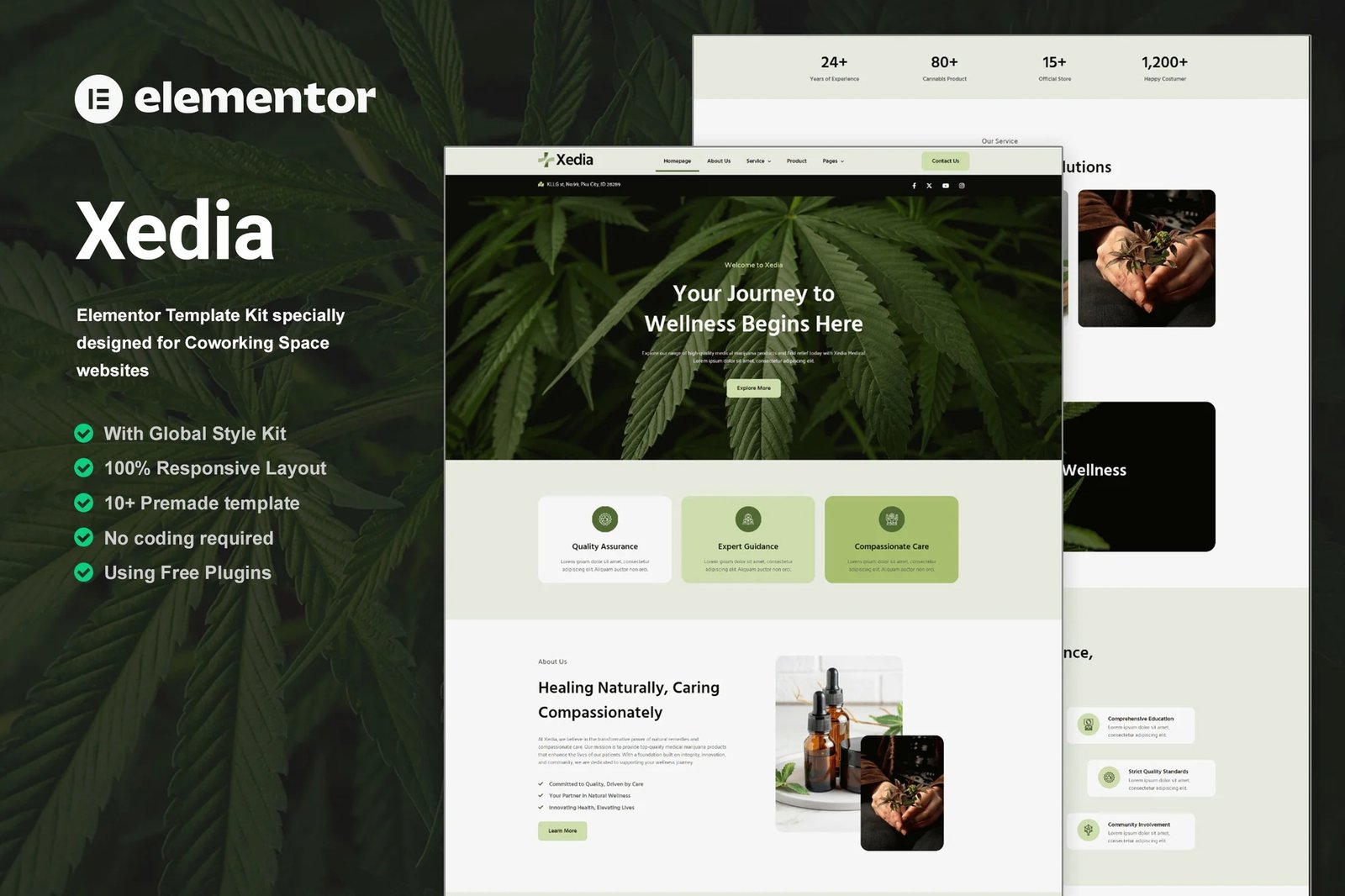 Xedia - Kit de plantillas Elementor para marihuana medicinal