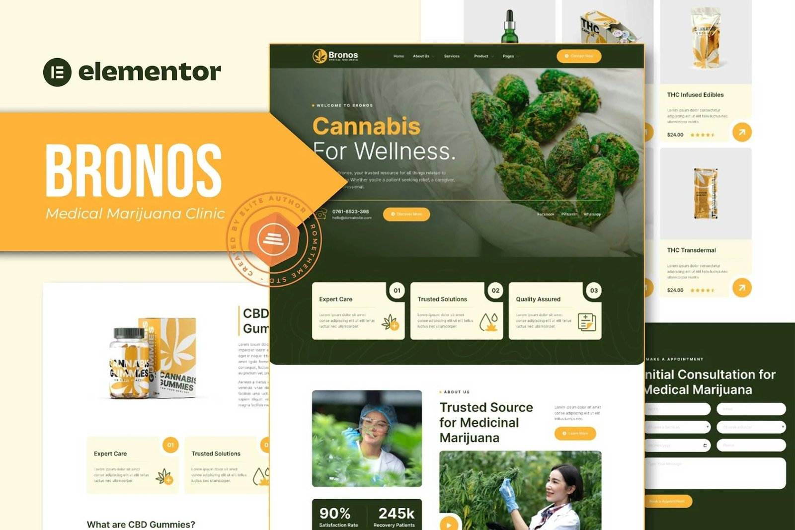 Bronos - Kit de plantillas Elementor para marihuana medicinal