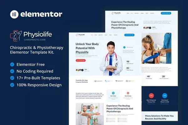 Physiolife - Kit de plantillas Elementor para quiropráctica y fisioterapia