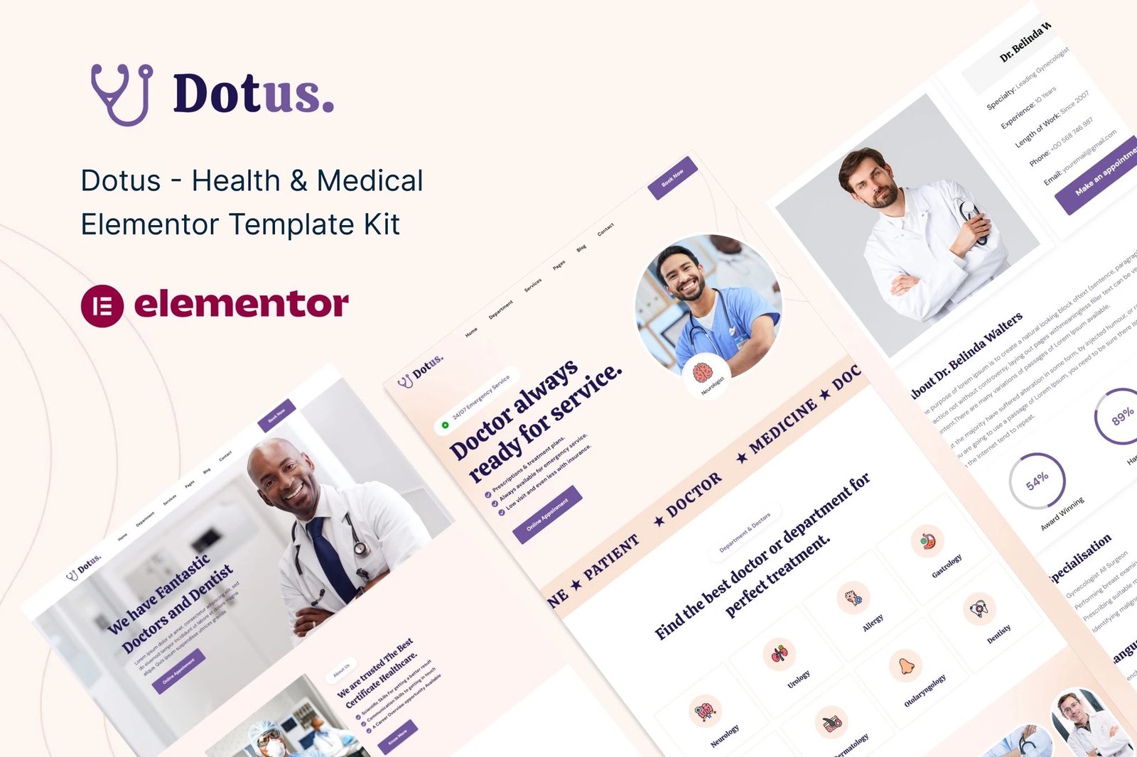 Dotus - Kit de plantillas Elementor para salud y medicina