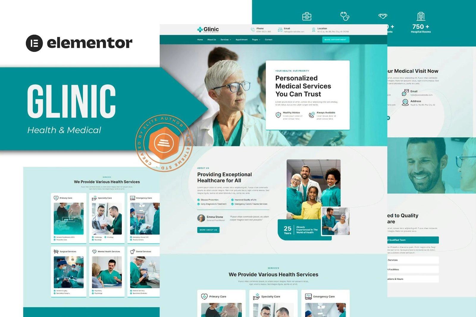 Glinic - Kit de plantillas Elementor para salud y medicina