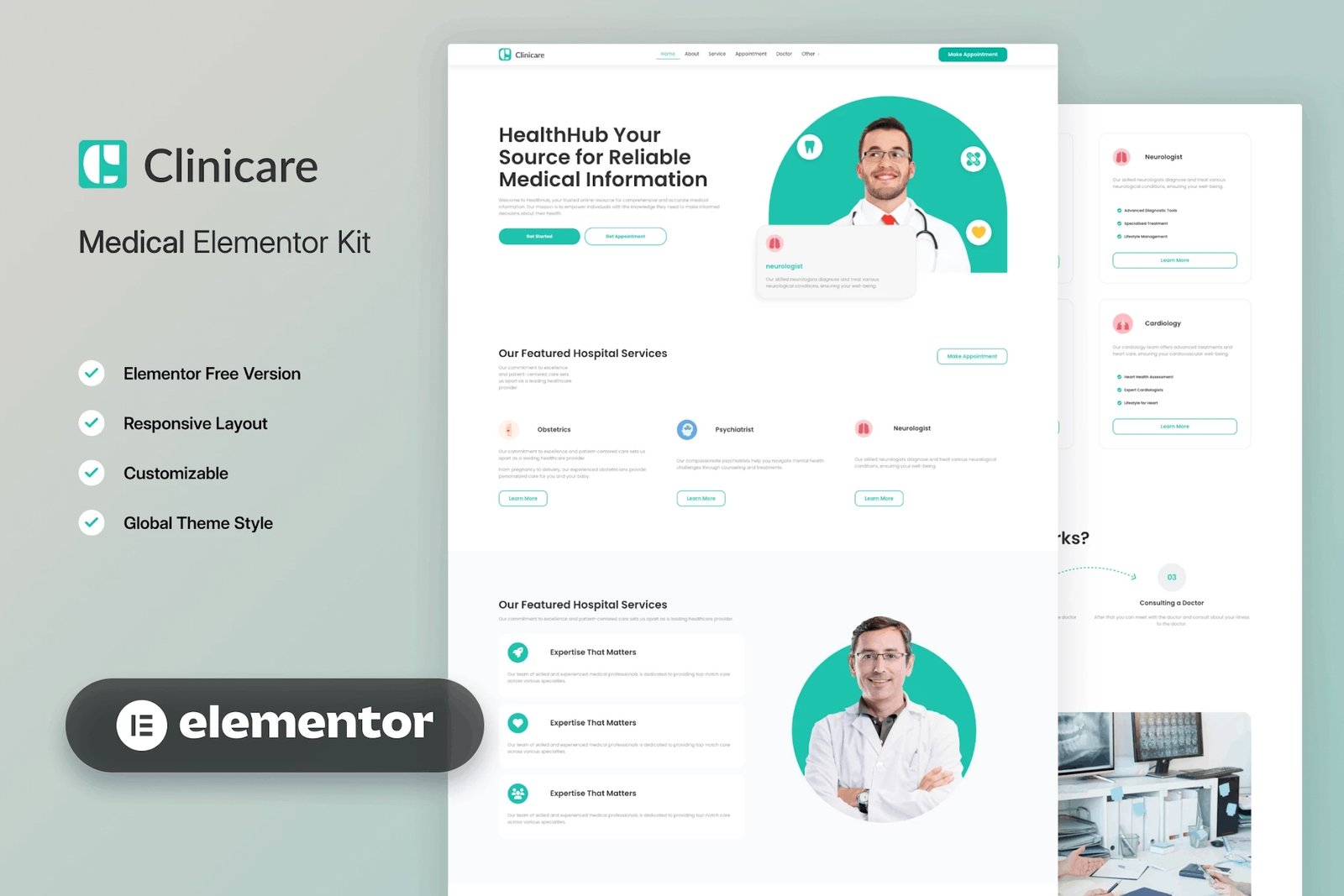 Clinicare - Elementor Template Kit para sitios web médicos y de salud