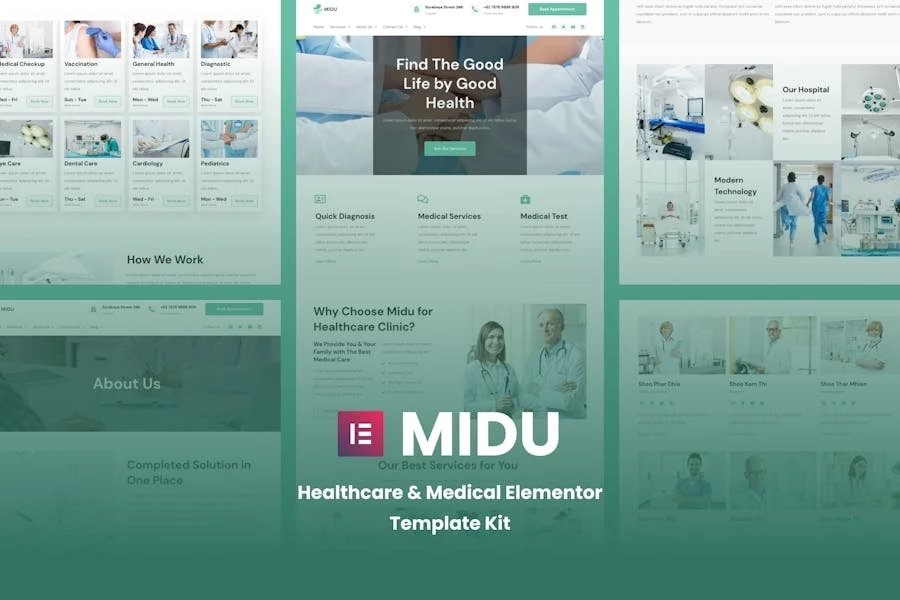 Midu - Kit de plantillas Elementor para el cuidado de la salud y la medicina