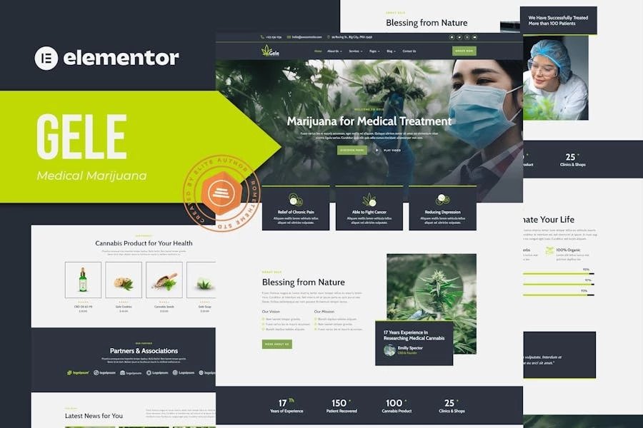 Gele - Template Kit Elementor para marihuana medicinal y medicina