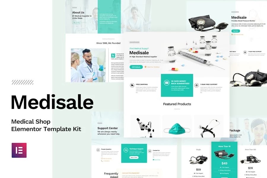 Medisale - Kit de plantillas Elementor para tiendas médicas