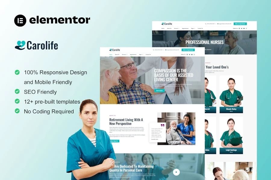 Carolife - Template Kit Elementor para servicios de atención domiciliaria y servicios de enfermería