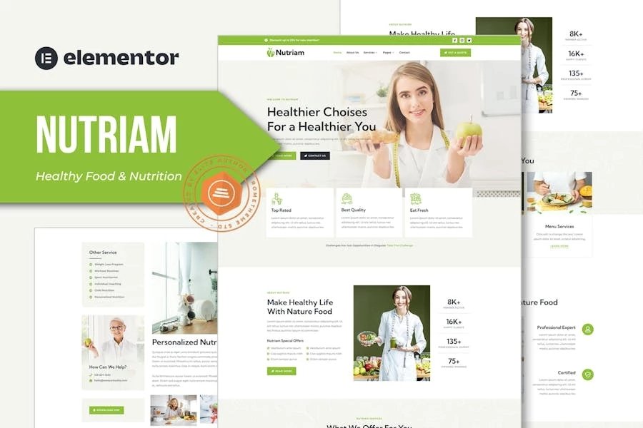 Nutriam - Template Kit Elementor para un servicio de alimentación y nutrición saludable