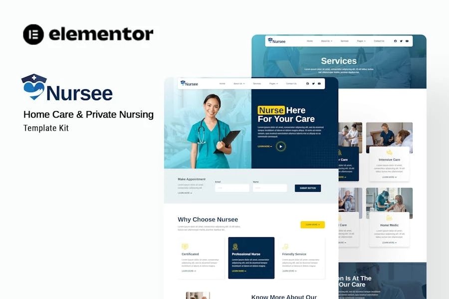 Nursee - Template Kit Elementor para atención domiciliaria y enfermería privada
