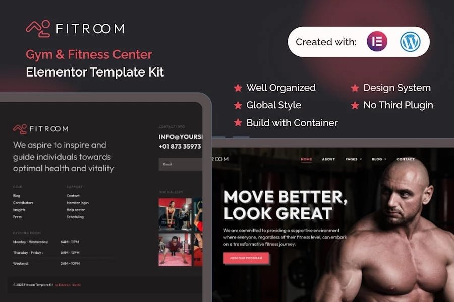 Fitroom - Kit de plantillas Elementor para gimnasios y centros de fitness