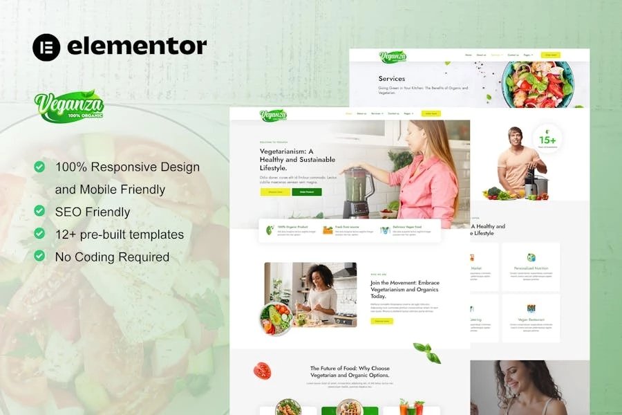 Veganza - Template Kit Elementor para alimentos orgánicos y vegetarianos