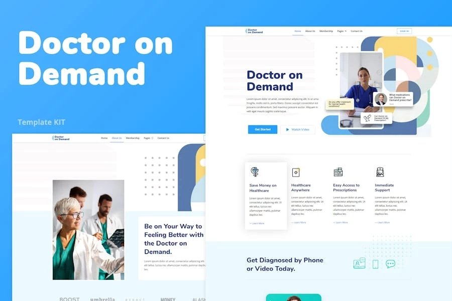 Doctor on Demand Kit de plantillas Elementor para consultas en línea