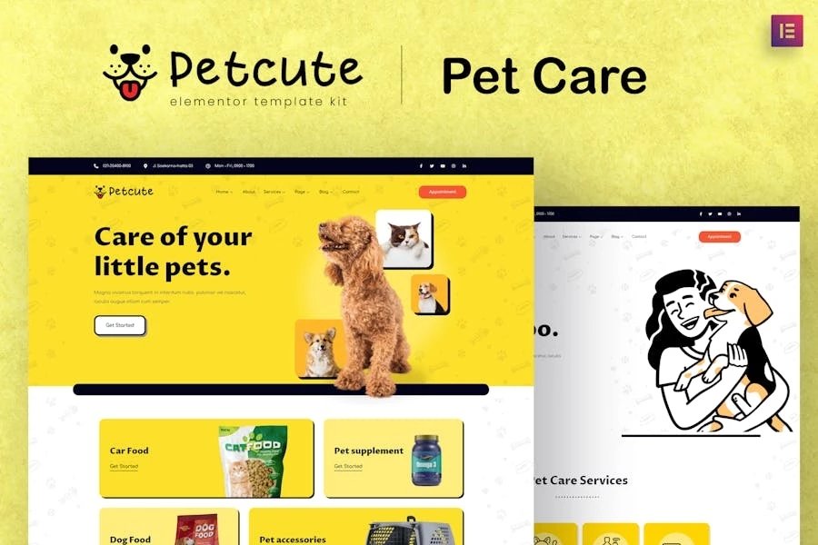 Pet Cute - Template Kit de Elementor veterinario y cuidado de mascotas