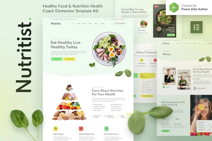Nutritist - Template Kit Elementor para entrenador de alimentos saludables y nutrición
