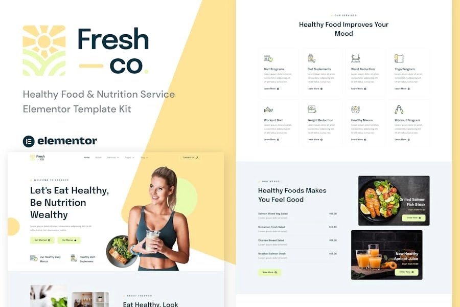 Freshco - Template Kit Elementor para servicios de alimentación y nutrición saludables