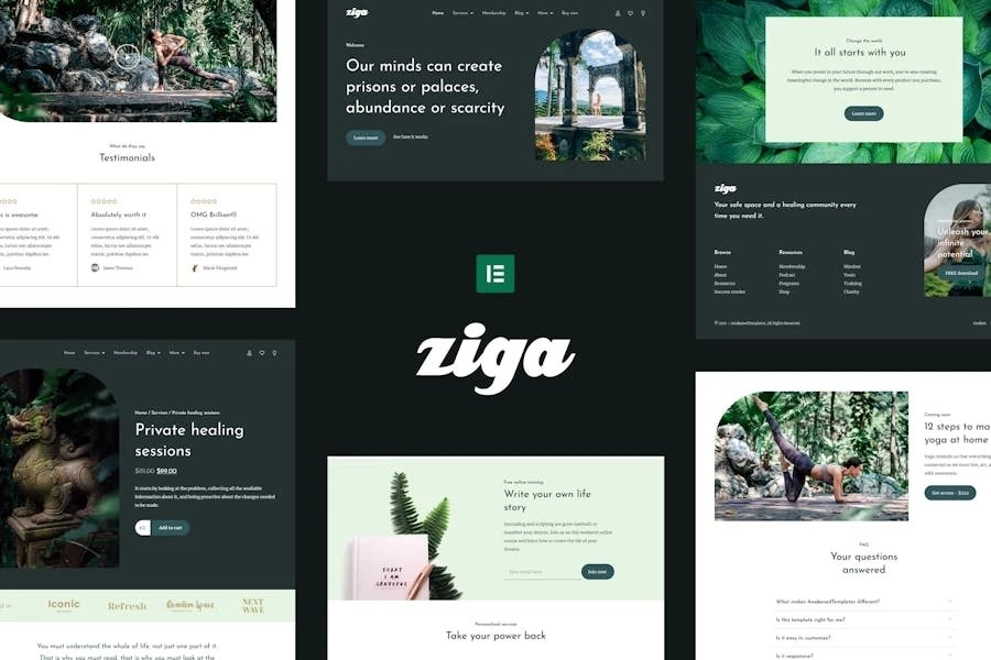 Ziga - Template Kit Elementor de sanador y entrenador de vida