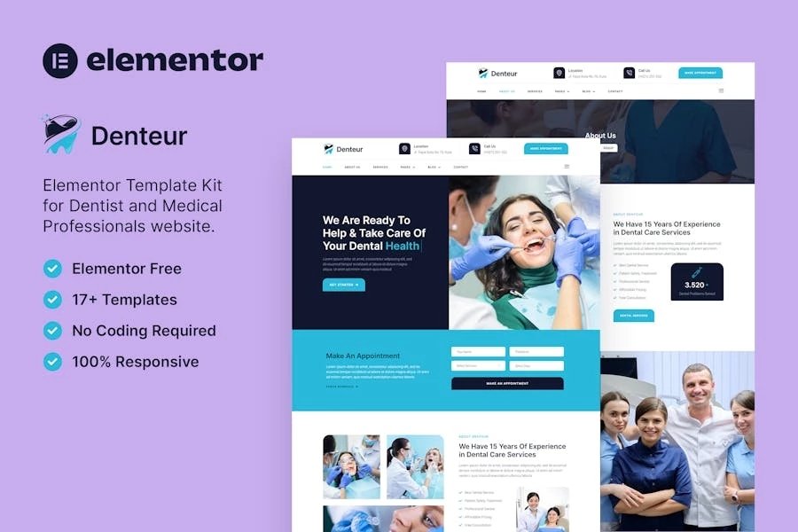 Denteur - Template Kit Elementor para dentistas y clínicas dentales