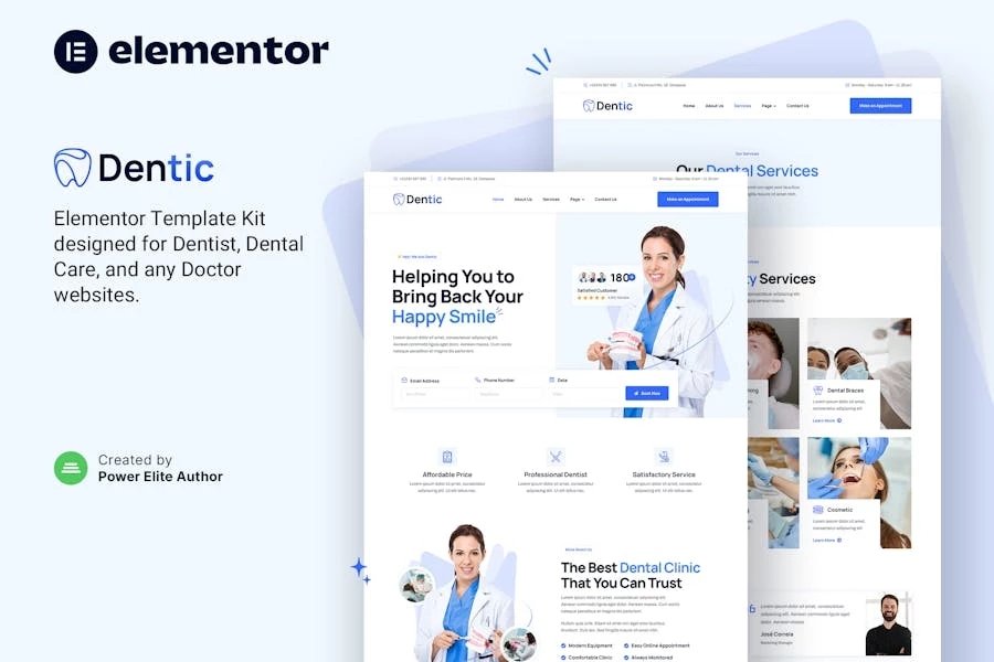 Dentic Template Kit Elementor para dentistas y clínicas dentales