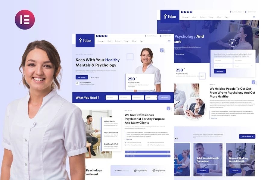 Edan - Template Kit Elementor de psicología humana y consultor