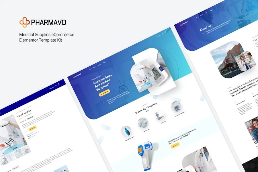 Pharmavo Template Kit de Elementor de comercio electrónico de suministros médicos