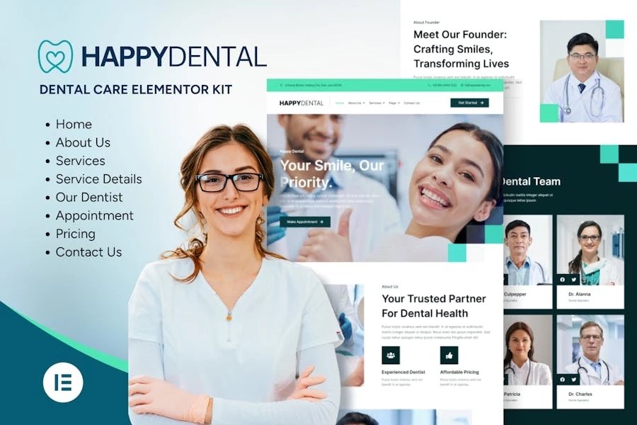 Happy Dental - Kit Elementor para el servicio de cuidado dental