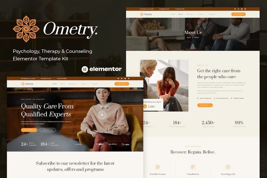 Ometry - Template Kit de Elementor de terapia y asesoramiento psicológico