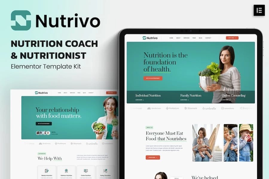 Nutrivo Template Kit Elementor para instructores de nutrición y nutricionista