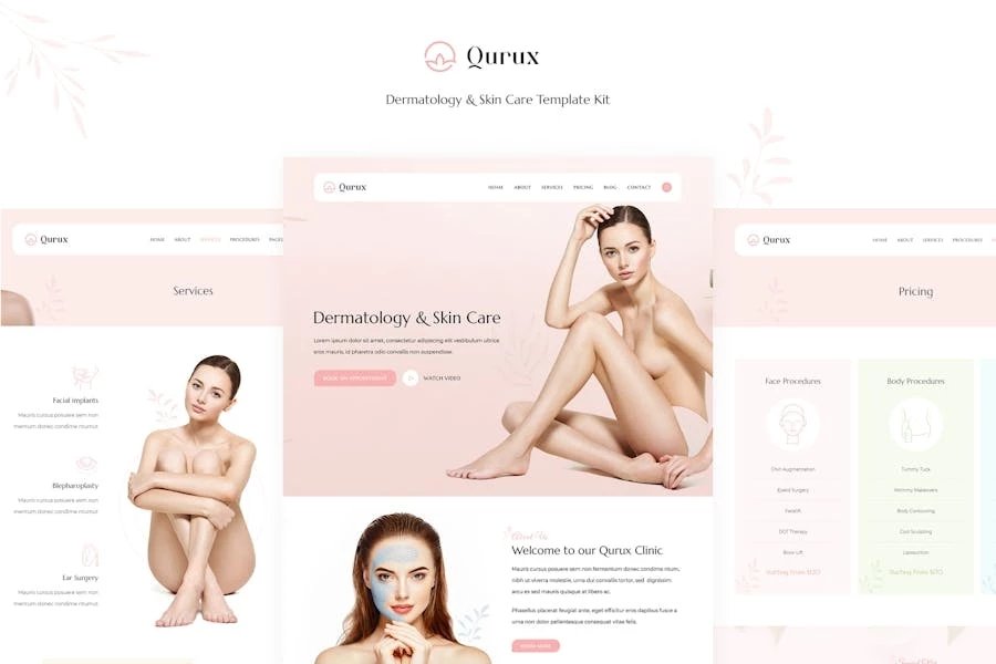 Qurux - Template Kit Elementor para dermatología y cuidado de la piel