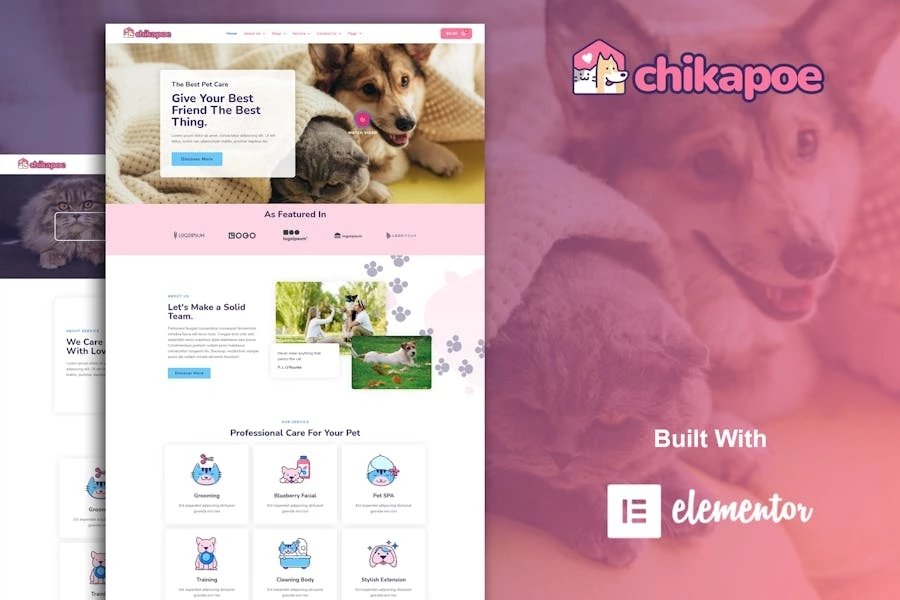 Chikapoe - Template Kit Elementor para cuidado de mascotas y veterinaria