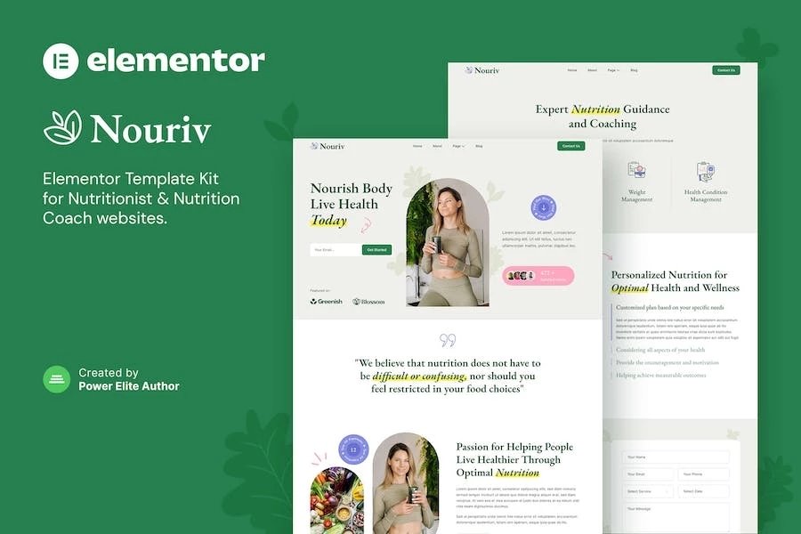 Nouriv Template Kit Elementor para instructores de nutrición y nutricionista