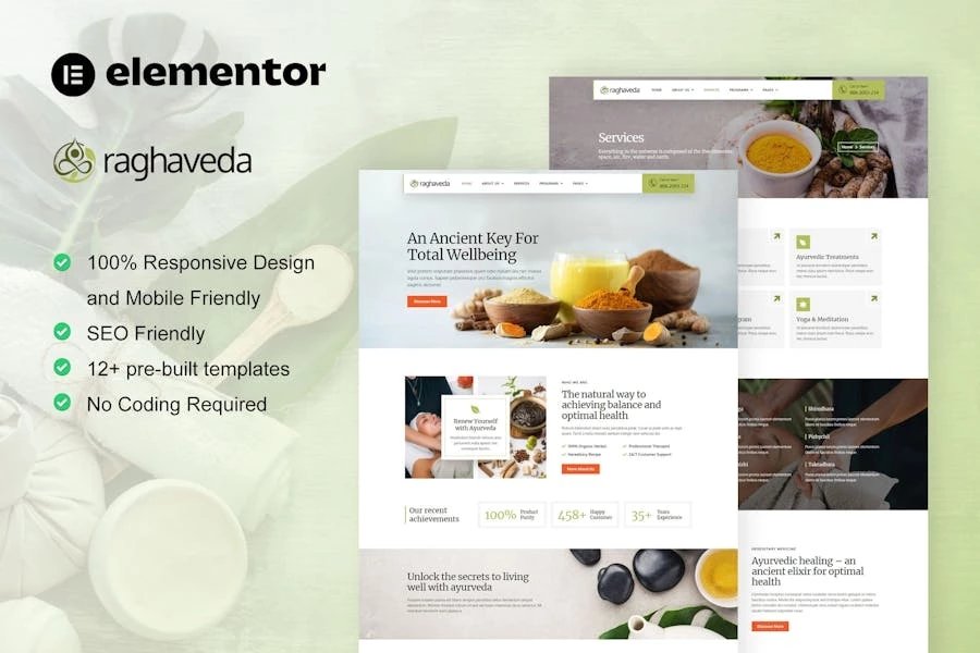 Raghaveda - Template Kit Elementor para tratamientos ayurvédicos y spa