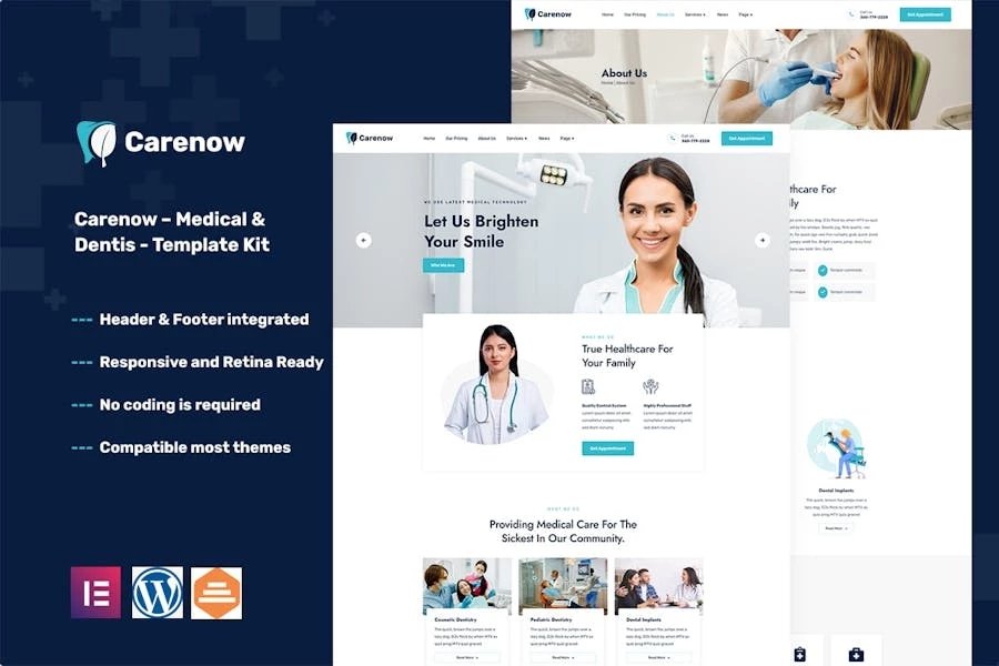 Carenow Template Kit Elementor para médicos y dentistas