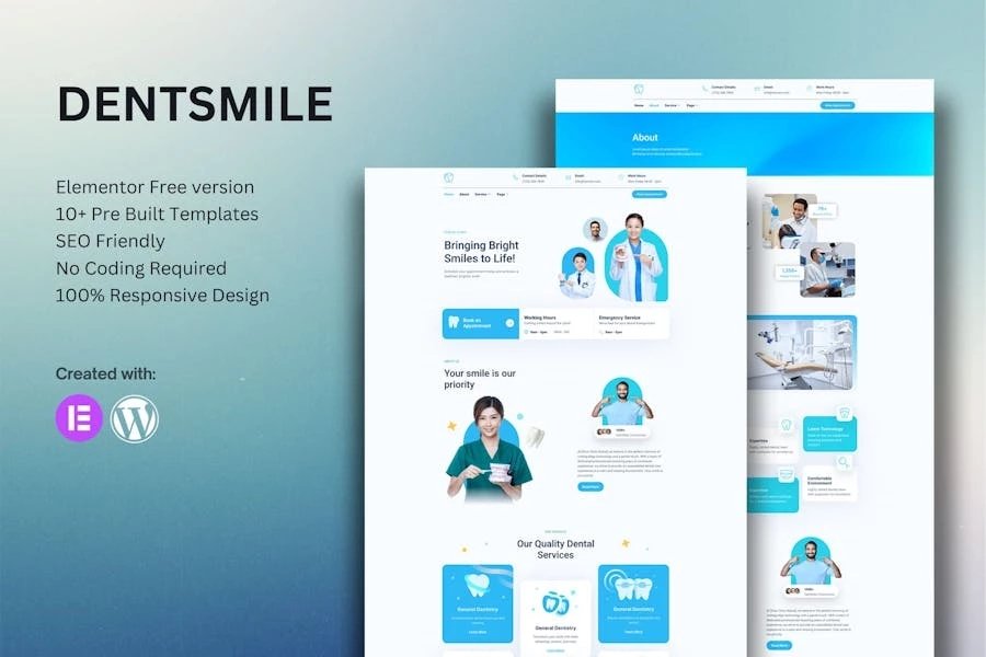 Dentsmile Kit de plantillas Elementor para dentistas y clínicas dentales
