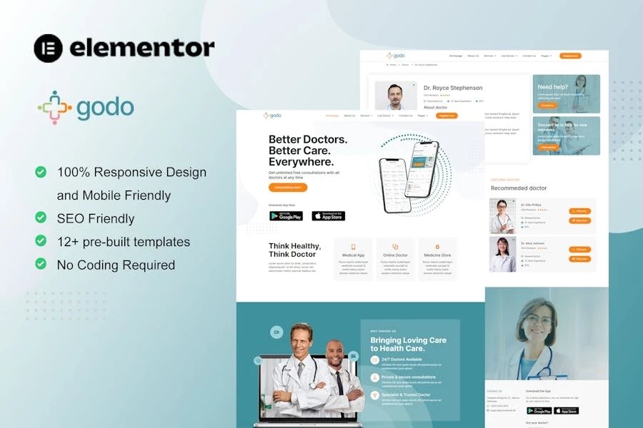 Godo - Template Kit de Saas Elementor para médicos y médicos