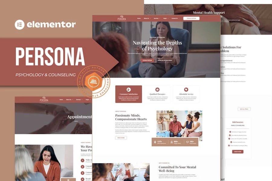 Persona - Kit de plantillas Elementor de psicología y asesoramiento