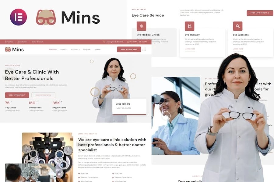 Mins - Template Kit Elementor de servicios de clínica de cuidado