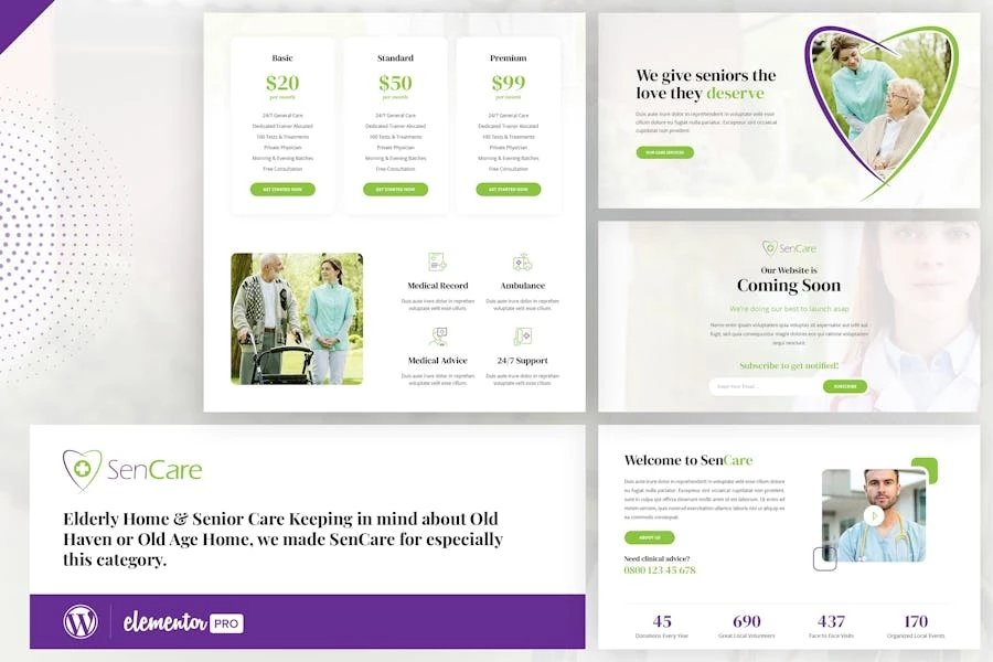 SenCare - Template Kit Elementor para el cuidado de ancianos