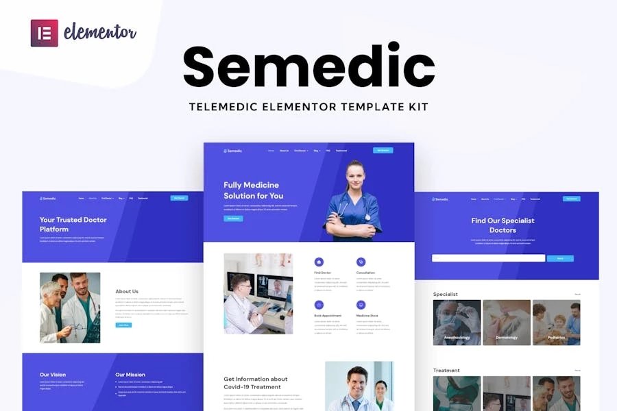 Semedic - Kit de plantillas Elementor de telesalud para médicos