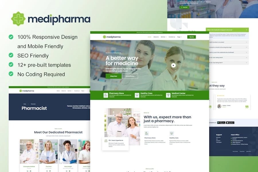 MediPharma - Kit de plantillas Elementor para farmacia y medicina
