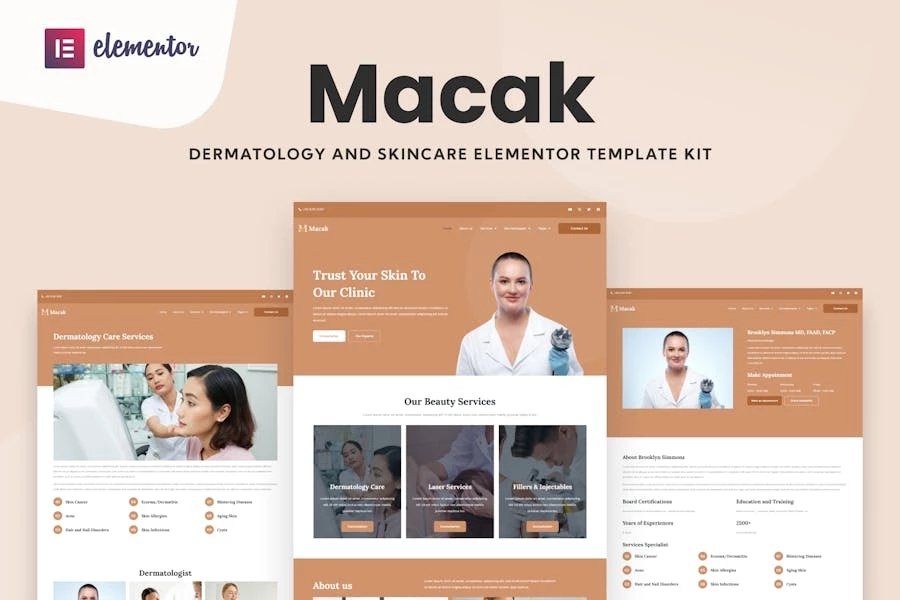 Macak - Kit de plantillas Elementor para clínicas de dermatología