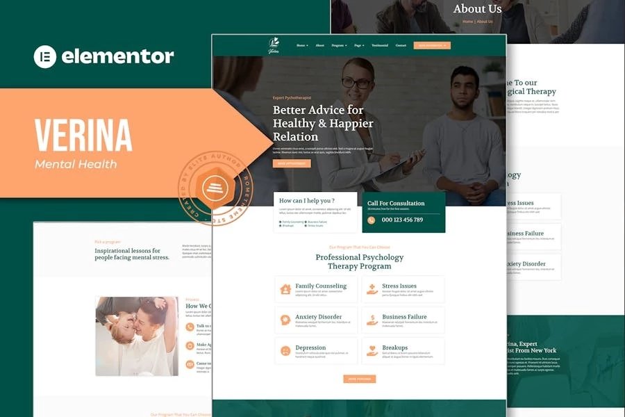 Verina - Template Kit de Elementor de salud mental