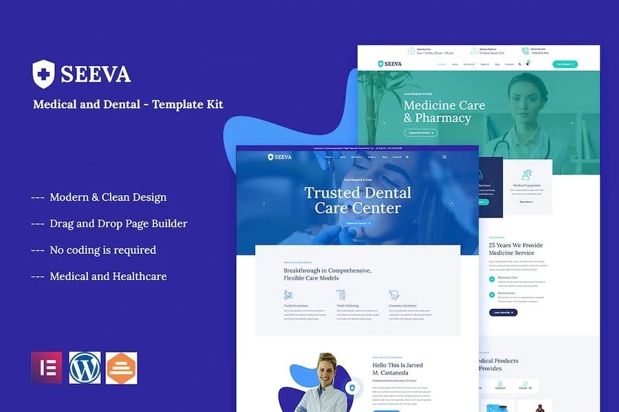 Seeva - Template Kit Elementor para uso médico y dental