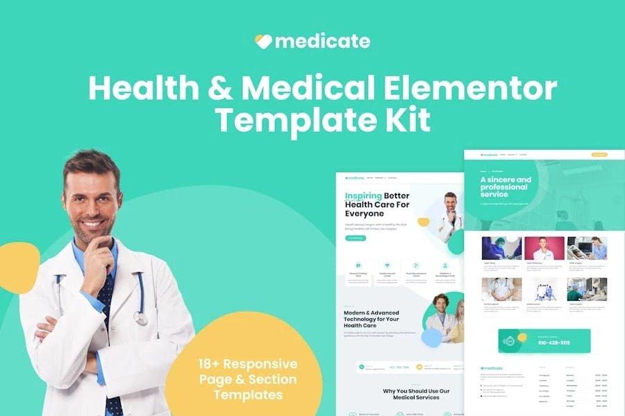 Medicate - Kit de plantillas Elementor de salud y medicina