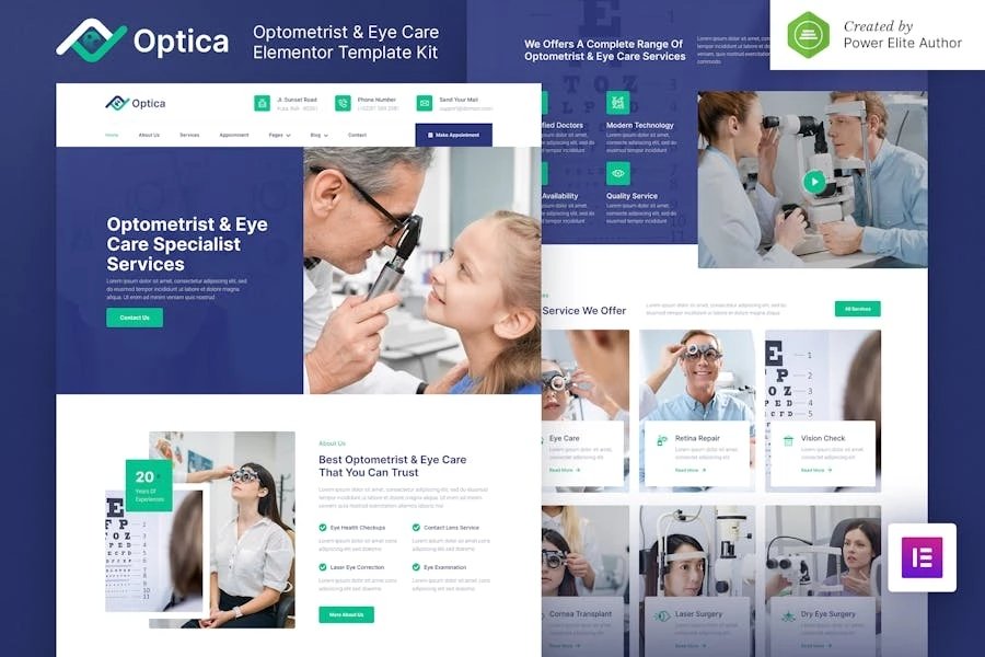 Optica Kit de plantillas Elementor para optometristas y cuidado de los ojos