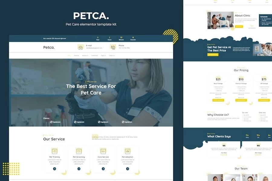 Petca - Kit de plantillas Elementor para el cuidado de mascotas