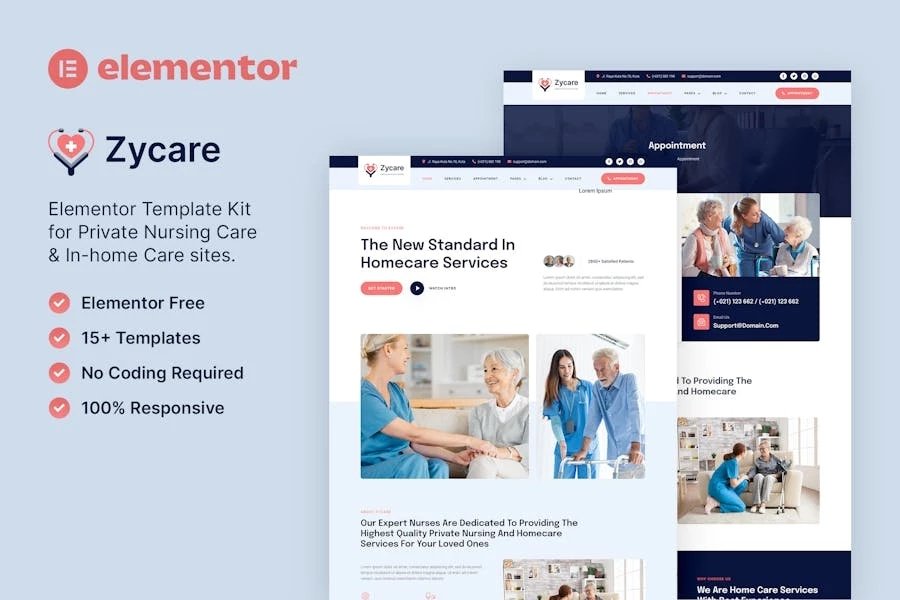 Zycare Template Kit Elementor para Agencia privadas de atención domiciliaria y enfermería privada